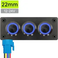 Proride Metalen drukschakelaar 12-24V ON-OFF - Inbouwpaneel drievoudig - 22mm - IP67 - LED indicatie Blauw