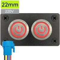 Proride Metalen drukschakelaar 220V ON-OFF - Inbouwpaneel tweevoudig - 22mm - IP67 - LED indicatie Rood