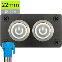 Proride Metalen drukschakelaar 12-24V ON-OFF - Inbouwpaneel tweevoudig - 22mm - IP67 - LED indicatie Wit