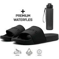 Dutch'd Rubberen slipper + Waterfles - Zwart - Maat 37/38 - anti slip - Comfortabel - Dubbele maten - unisex - Heren Badslipper - Slippers - Badslippers