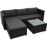 Mendler Poly-rattan set -F57, balkon/tuin/lounge set zitgroep ~ zwart, kussens donkergrijs zonder sierkussens