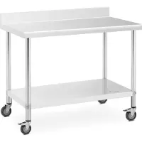 Royal Catering RVS tafel op wielen - PREMIUM - 60 x 120 cm - 158 kg - achterwand -