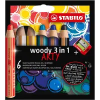 Stabilo woody 3 in 1 - Multi Talent Kleurpotloden - ARTY - Etui Met 6 Kleuren & Puntenslijper