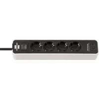 Brennenstuhl Ecolor 4-voudige stekkerdoos met 2 USB-laadpoorten (meervoudige stekkerdoos USB C met schakelaar en 1,5m kabel)