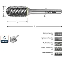 Rotec HM-Stiftfrees, model C - Z6 / Kruisvertand / ø9,6x19x172xø6mm - 4321061