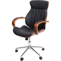 Mendler Bureaustoel -H39, bureaustoel bureaustoel directiestoel, gebogen hout walnoot look kunstleer MVG-gecertificeerd ~ zwart