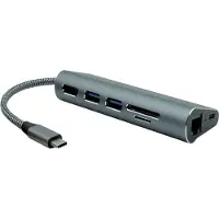 ProXtend USB-C 17,80cm (7") 1 Video En Netwerk HUB PD 65W (USB-C), Docking station + USB-hub, Grijs