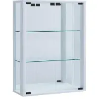 Hioshop Udina vitrinekast wandmontage met spiegel 2 glazen deuren wit.