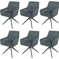 Mendler Set van 6 eetkamerstoelen -L91, keukenstoel armleuning draaibaar auto positie stof MVG ~ donkergrijs