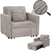Mendler -L90 fauteuil bed, opklapbare fauteuil logeerbed, ligvlak 200x100cm stof/textiel koord ~ lichtgrijs