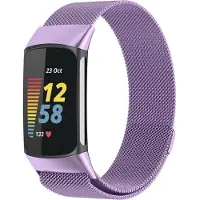 Strap-it Milanees Smartwatch bandje - Geschikt voor Fitbit Charge 5 Milanese band - lichtpaars - Horlogeband / Polsband / Armband