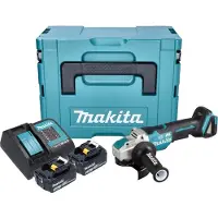 Makita DGA 520 SGJX1 accu haakse slijper 18 V 125 mm X-LOCK Brushless + 2x accu 6.0 Ah + lader + Makpac
