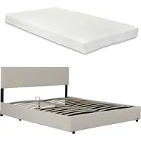 Corium Tweepersoonsbed Juva met matras en opbergruimte 160x200 cm beige