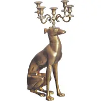 Wohnling Kaarsenhouder Greyhound Aluminium Goud 69 cm 5-armige kandelaar, metalen kandelaar voor vijf kaarsen, vloerkaarsenhouder modern, woonaccessoire hond