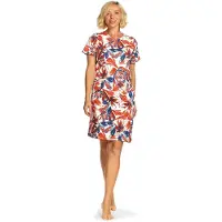 Comtessa Ascafa Nachthemd 'Graphical Blossom' - Dames Nachtmode - Korte Mouw - Oranje - Maat 52