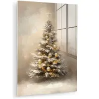MuchoWow Glasschilderij 120x160 cm - Schilderij acrylglas - Kerst - kerstboom - Sneeuw - Art - Foto op glas - Muurdecoratie woonkamer - Wanddecoratie slaapkamer - Schilderijen
