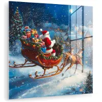 MuchoWow Glasschilderij 20x20 cm - Schilderij acrylglas - Kerstman - Rendier - Kerst - Sneeuw - Foto op glas - Muurdecoratie woonkamer - Wanddecoratie slaapkamer - Schilderijen