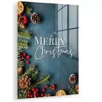 MuchoWow Glasschilderij 30x40 cm - Schilderij acrylglas - Merry Christmas - Blauw - Kerst - Winter - Foto op glas - Muurdecoratie woonkamer - Wanddecoratie slaapkamer - Schilderijen
