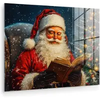 MuchoWow Glasschilderij 80x60 cm - Schilderij acrylglas - Kerstman - Kerst - Winter - Kerstboom - Foto op glas - Muurdecoratie woonkamer - Wanddecoratie slaapkamer - Schilderijen