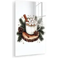 MuchoWow Glasschilderij 80x120 cm - Schilderij acrylglas - Winter - Hout - Chocolademelk - Drink - Kerst - Foto op glas - Muurdecoratie woonkamer - Wanddecoratie slaapkamer - Schilderijen