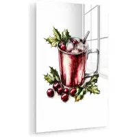 MuchoWow Glasschilderij 80x120 cm - Schilderij acrylglas - Drank - Winter - Cocktail - Rood - Foto op glas - Muurdecoratie woonkamer - Wanddecoratie slaapkamer - Schilderijen