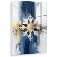 MuchoWow Glasschilderij 90x120 cm - Schilderij acrylglas - Abstract - Winter - Sneeuwvlok - Sneeuw - Goud - Foto op glas - Muurdecoratie woonkamer - Wanddecoratie slaapkamer - Schilderijen