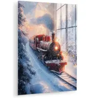 MuchoWow Glasschilderij 90x120 cm - Schilderij acrylglas - Kersttrein - Sneeuw - Winter - Kerst - Foto op glas - Muurdecoratie woonkamer - Wanddecoratie slaapkamer - Schilderijen