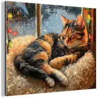 MuchoWow Aluminium schilderij 120x90 cm - Wanddecoratie metaal - Kat - Kerst - Winter - Dier - Metalen muurdecoratie woonkamer - Decoratie industrieel - Foto op dibond - Industriële accessoires slaapkamer