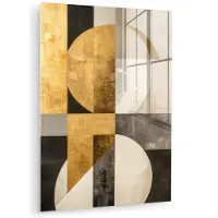 MuchoWow Glasschilderij 30x40 cm - Schilderij acrylglas - Abstract - Goud - Grijs - Vormen - Geometrisch - Foto op glas - Muurdecoratie woonkamer - Wanddecoratie slaapkamer - Schilderijen