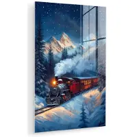 MuchoWow Glasschilderij 40x60 cm - Schilderij acrylglas - Trein - Kerst - Sneeuw - Kersttrein - Foto op glas - Muurdecoratie woonkamer - Wanddecoratie slaapkamer - Schilderijen