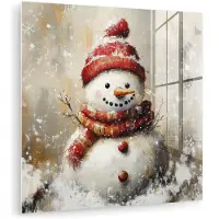 MuchoWow Glasschilderij 20x20 cm - Schilderij acrylglas - Sneeuwpop - Winter - Sneeuw - Beige - Foto op glas - Muurdecoratie woonkamer - Wanddecoratie slaapkamer - Schilderijen