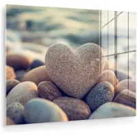 MuchoWow Glasschilderij 160x120 cm - Schilderij acrylglas - Hart - Stenen - Natuur - Keien - Zen - Kiezelstenen - Foto op glas - Muurdecoratie woonkamer - Wanddecoratie slaapkamer - Schilderijen