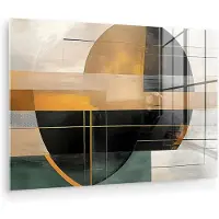 MuchoWow Glasschilderij 60x40 cm - Schilderij acrylglas - Abstract - Goud - Brons - Groen - Vormen - Modern - Foto op glas - Muurdecoratie woonkamer - Wanddecoratie slaapkamer - Schilderijen
