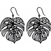 Charme Bijoux Lange Oorbellen-allergievrij-zwart-palm blad-