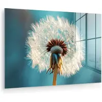 MuchoWow Glasschilderij 30x20 cm - Schilderij acrylglas - Paardenbloem - Natuur - Bloemen - Blauw - Foto op glas - Muurdecoratie woonkamer - Wanddecoratie slaapkamer - Schilderijen
