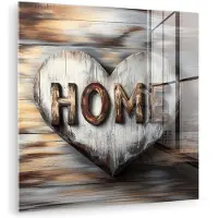 MuchoWow Glasschilderij 20x20 cm - Schilderij acrylglas - Home - Hart - Houtlook - Liefde - Foto op glas - Muurdecoratie woonkamer - Wanddecoratie slaapkamer - Schilderijen