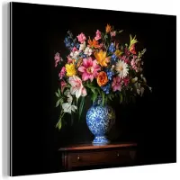 MuchoWow Aluminium schilderij 160x120 cm - Wanddecoratie metaal - Kleur - Vaas - Bloemen - Boeket - Metalen muurdecoratie woonkamer - Decoratie industrieel - Foto op dibond - Industriële accessoires slaapkamer