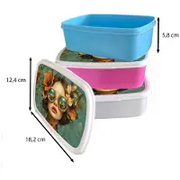 MuchoWow Broodtrommel Wit - Lunchbox Vrouw - Bloemen - Vlinders - Natuur - Vintage - Brooddoos 18x12x6 cm - Brood lunch box - Broodtrommels voor kinderen en volwassenen