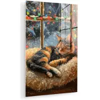 MuchoWow Glasschilderij 100x150 cm - Schilderij acrylglas - Kat - Kerst - Winter - Dier - Foto op glas - Muurdecoratie woonkamer - Wanddecoratie slaapkamer - Schilderijen