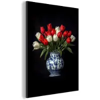 MuchoWow Aluminium schilderij 120x160 cm - Wanddecoratie metaal - Rode - Bloemen - Tulpen - Vaas - Metalen muurdecoratie woonkamer - Decoratie industrieel - Foto op dibond - Industriële accessoires slaapkamer