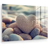 MuchoWow Glasschilderij 60x40 cm - Schilderij acrylglas - Hart - Stenen - Natuur - Keien - Zen - Kiezelstenen - Foto op glas - Muurdecoratie woonkamer - Wanddecoratie slaapkamer - Schilderijen