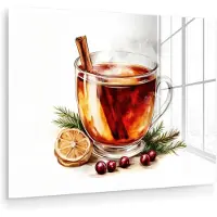 MuchoWow Glasschilderij 160x120 cm - Schilderij acrylglas - Thee - Warm - Winter - Sfeer - Foto op glas - Muurdecoratie woonkamer - Wanddecoratie slaapkamer - Schilderijen