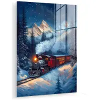 MuchoWow Glasschilderij 30x40 cm - Schilderij acrylglas - Trein - Kerst - Sneeuw - Kersttrein - Foto op glas - Muurdecoratie woonkamer - Wanddecoratie slaapkamer - Schilderijen