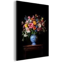 MuchoWow Aluminium schilderij 120x160 cm - Wanddecoratie metaal - Kleur - Vaas - Bloemen - Boeket - Metalen muurdecoratie woonkamer - Decoratie industrieel - Foto op dibond - Industriële accessoires slaapkamer