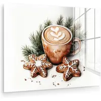 MuchoWow Glasschilderij 120x90 cm - Schilderij acrylglas - Koffie - Koek - Winter - Art - Kerst - Foto op glas - Muurdecoratie woonkamer - Wanddecoratie slaapkamer - Schilderijen