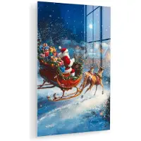 MuchoWow Glasschilderij 60x90 cm - Schilderij acrylglas - Kerstman - Rendier - Kerst - Sneeuw - Foto op glas - Muurdecoratie woonkamer - Wanddecoratie slaapkamer - Schilderijen