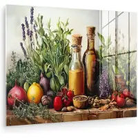 MuchoWow Glasschilderij 160x120 cm - Schilderij acrylglas - Stilleven - Kruiden - Specerijen - Fruit - Kleurrijk - Foto op glas - Muurdecoratie woonkamer - Wanddecoratie slaapkamer - Schilderijen