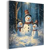 MuchoWow Aluminium schilderij 90x90 cm - Wanddecoratie metaal - Sneeuwpop - Sneeuw - Winter - Bos - Metalen muurdecoratie woonkamer - Decoratie industrieel - Foto op dibond - Industriële accessoires slaapkamer