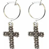 Charme Bijoux Klem oorbellen -Bloem- Kruisje- zilverkleur-geen gaatje-
