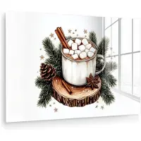 MuchoWow Glasschilderij 150x100 cm - Schilderij acrylglas - Winter - Hout - Chocolademelk - Drink - Kerst - Foto op glas - Muurdecoratie woonkamer - Wanddecoratie slaapkamer - Schilderijen